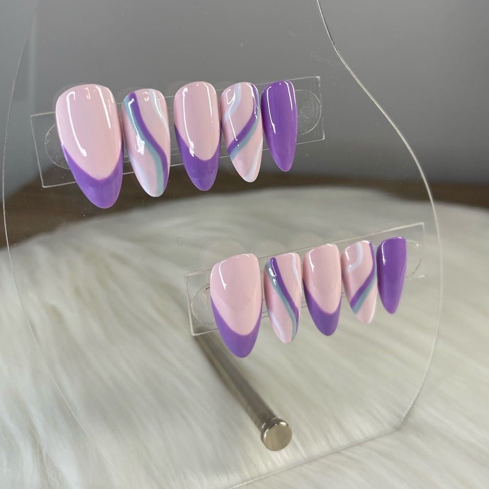 Handmade press on nails Pastel Pink Purple French Nails